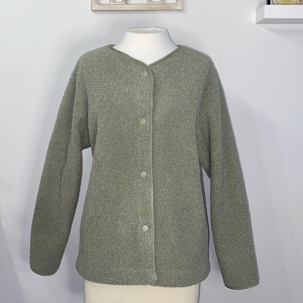 Joie Small Medium Olive Green Teddy Snap-Button Jacket Pockets NWT New With Tags
